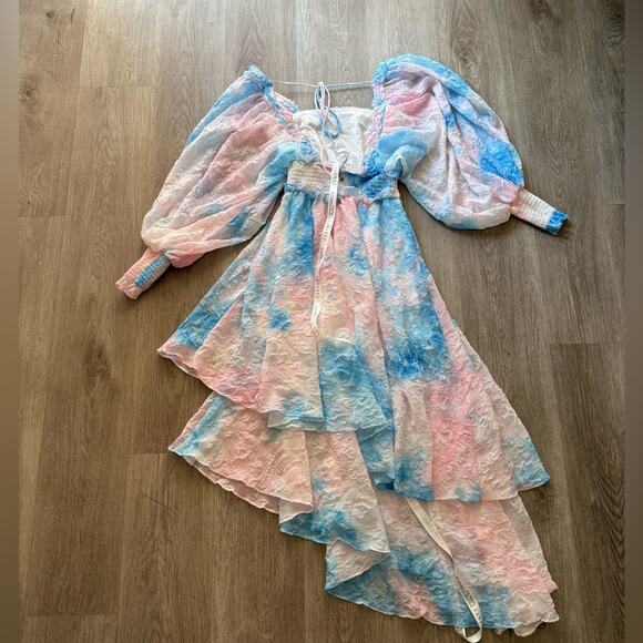 elliatt envisage pink & blue multicolored high-low midi dress size XXS NEW - Picture 2 of 11